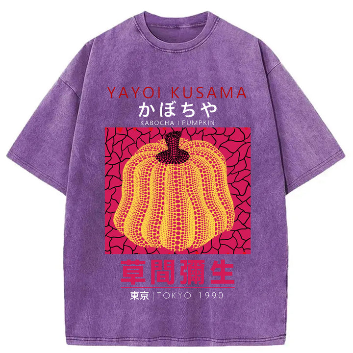 Yayoi Kusama Golden Pumpkin Vintage Washed Crew Neck T-Shirt