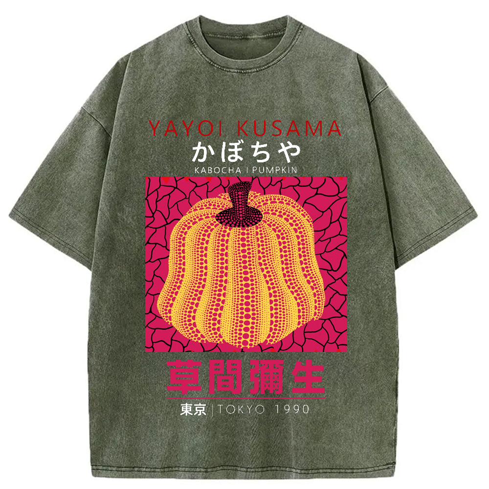 Yayoi Kusama Golden Pumpkin Vintage Washed Crew Neck T-Shirt
