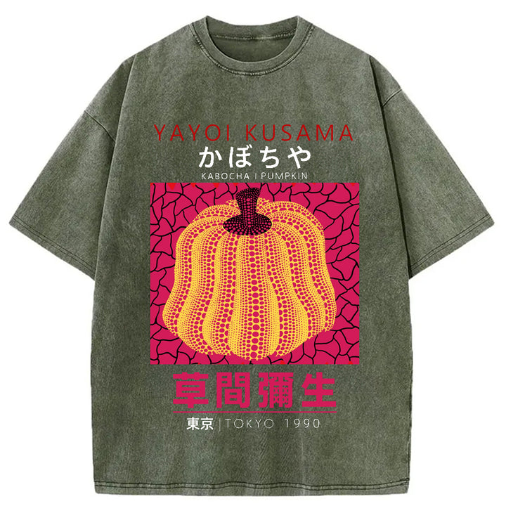 Yayoi Kusama Golden Pumpkin Vintage Washed Crew Neck T-Shirt