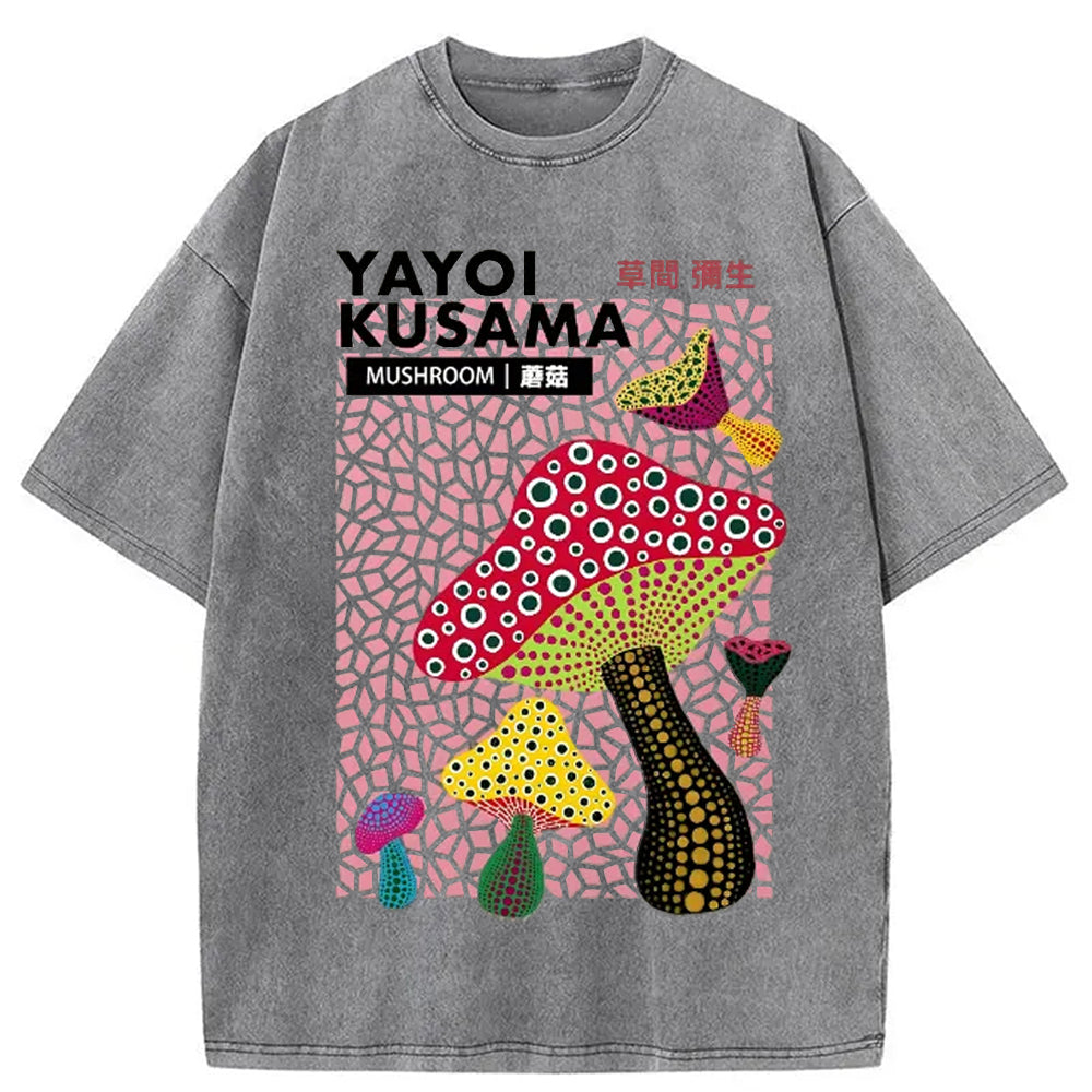 Yayoi Kusama Mushroom Vintage Washed Crew Neck T-Shirt