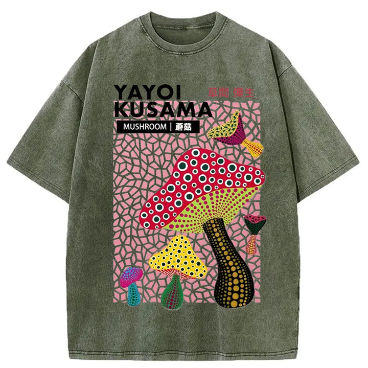 Yayoi Kusama Mushroom Vintage Washed Crew Neck T-Shirt