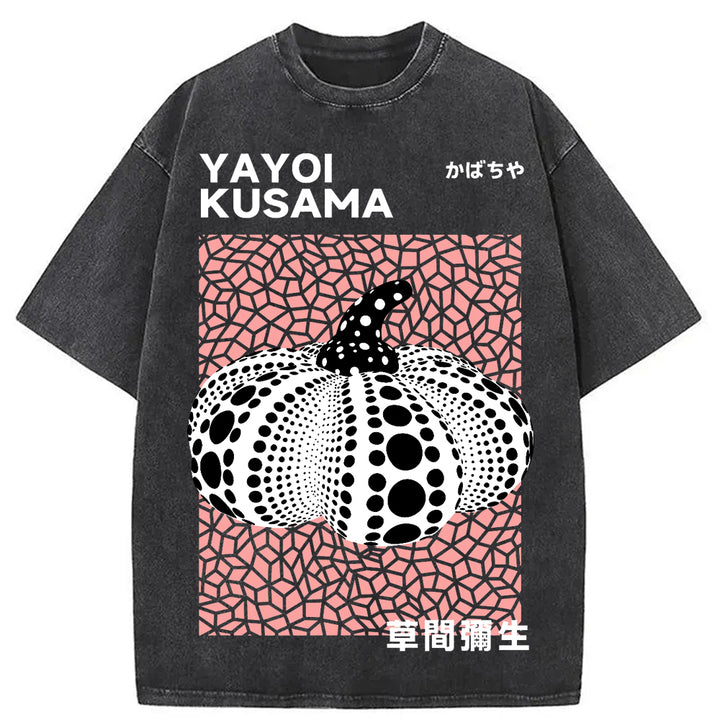 Yayoi Kusama Pink Pumpkin Vintage Washed Crew Neck T-Shirt