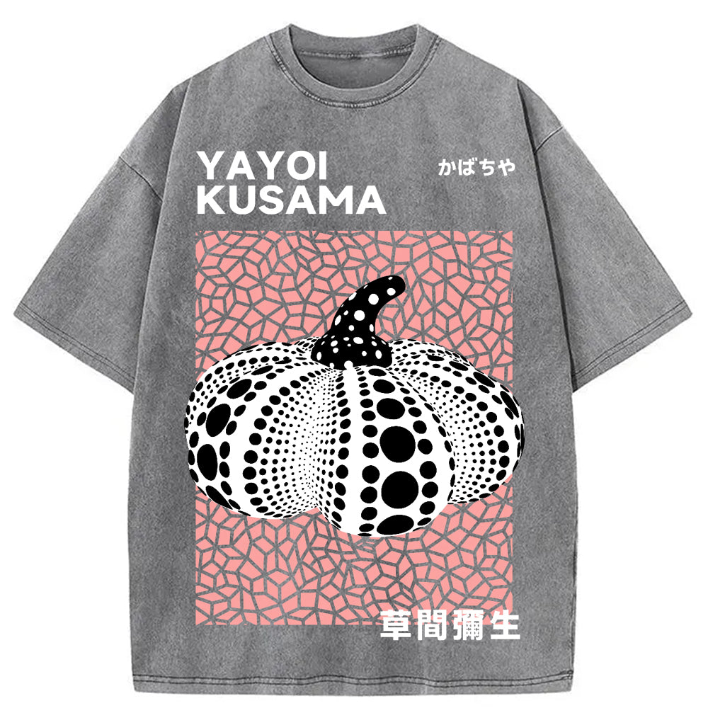 Yayoi Kusama Pink Pumpkin Vintage Washed Crew Neck T-Shirt