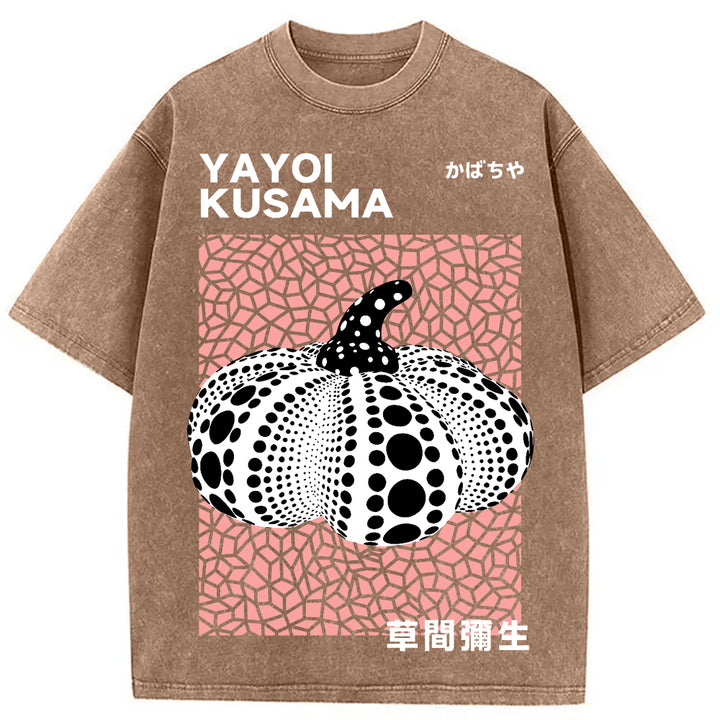Yayoi Kusama Pink Pumpkin Vintage Washed Crew Neck T-Shirt