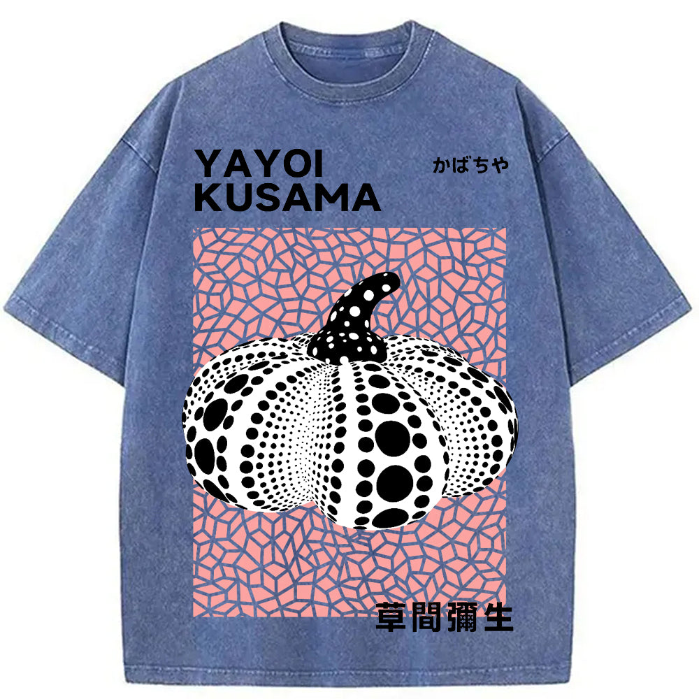 Yayoi Kusama Pink Pumpkin Vintage Washed Crew Neck T-Shirt