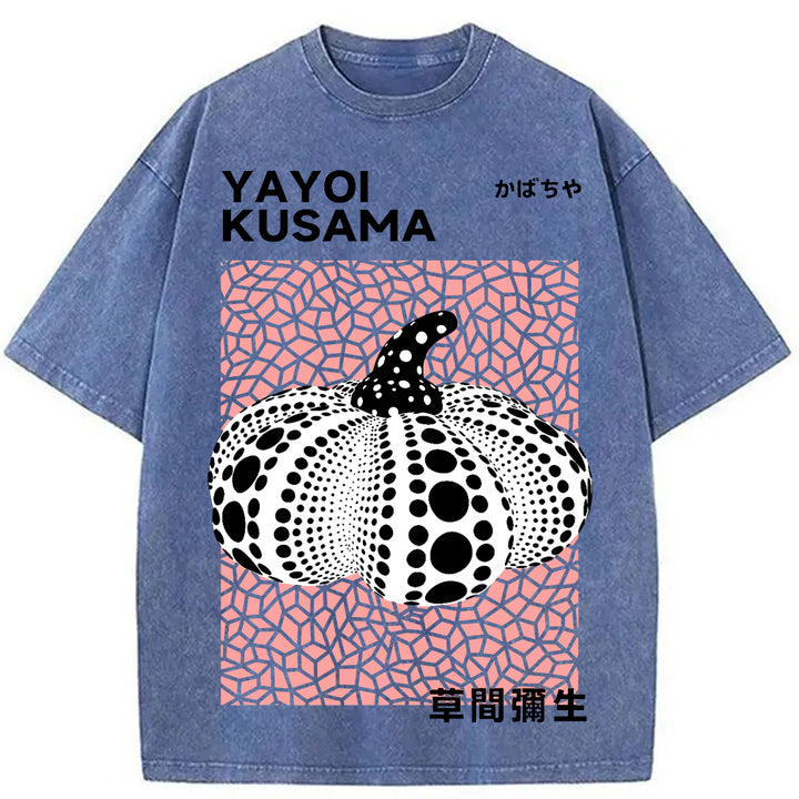 Yayoi Kusama Pink Pumpkin Vintage Washed Crew Neck T-Shirt