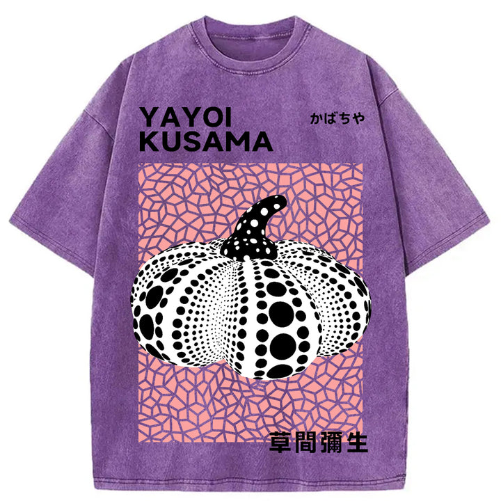 Yayoi Kusama Pink Pumpkin Vintage Washed Crew Neck T-Shirt