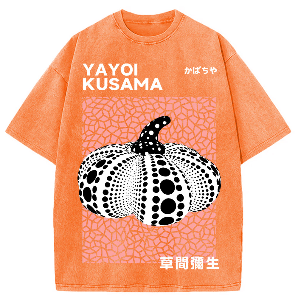 Yayoi Kusama Pink Pumpkin Vintage Washed Crew Neck T-Shirt