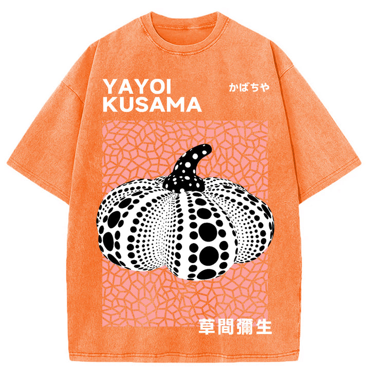 Yayoi Kusama Pink Pumpkin Vintage Washed Crew Neck T-Shirt