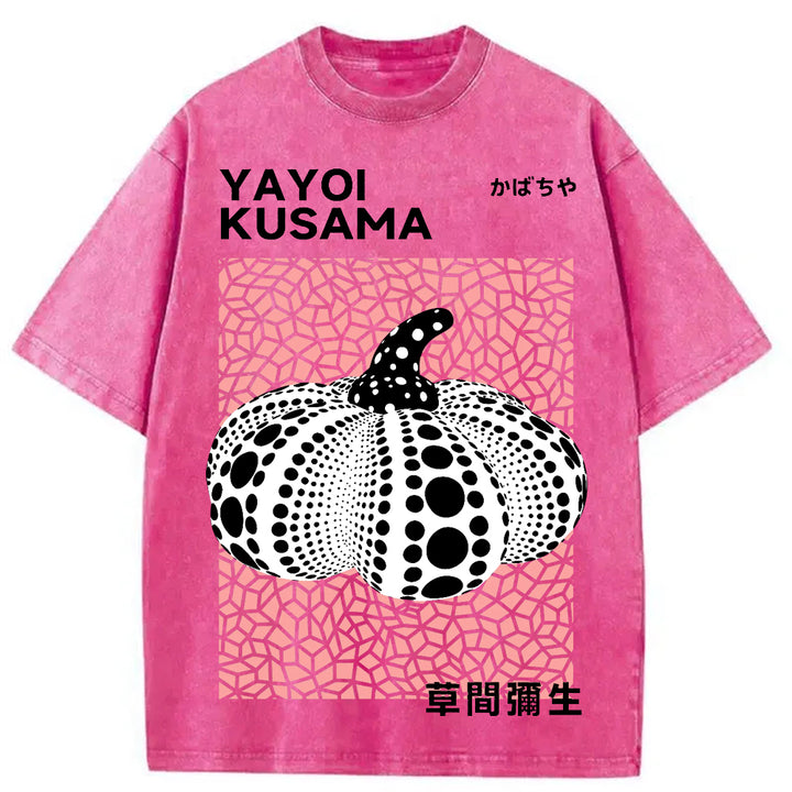 Yayoi Kusama Pink Pumpkin Vintage Washed Crew Neck T-Shirt