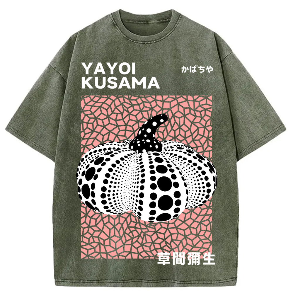 Yayoi Kusama Pink Pumpkin Vintage Washed Crew Neck T-Shirt