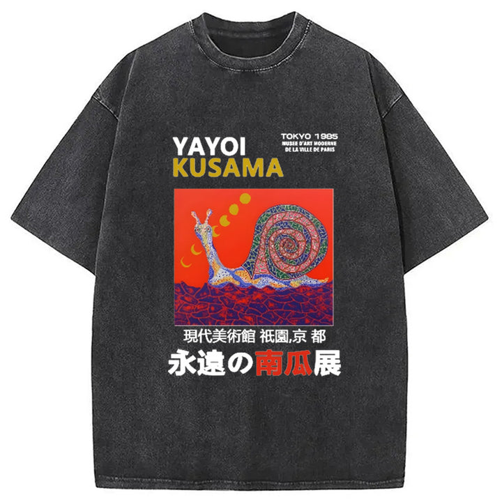 Yayoi Kusama Snail Vintage Design Washed Crew Neck T-Shirt