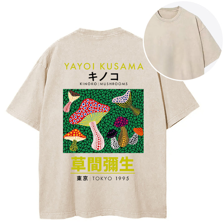 Yayoi Kusama Spotted Mushroom Vintage Washed Crew Neck T-Shirt