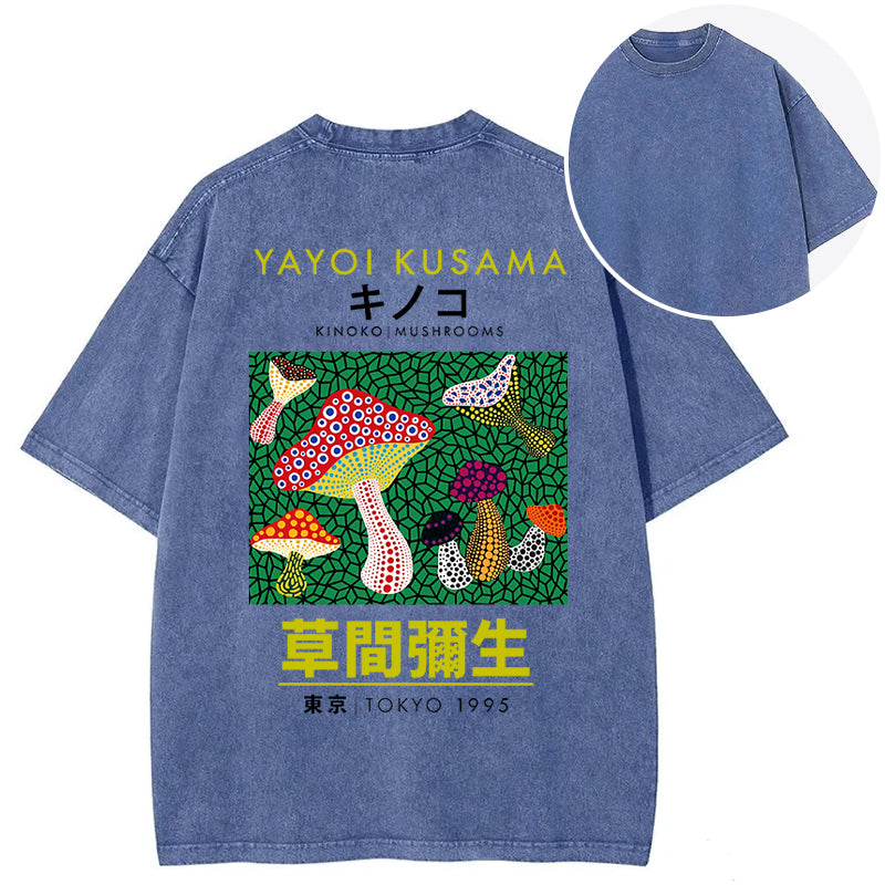 Yayoi Kusama Spotted Mushroom Vintage Washed Crew Neck T-Shirt