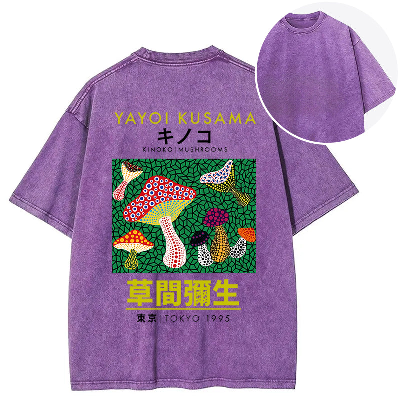 Yayoi Kusama Spotted Mushroom Vintage Washed Crew Neck T-Shirt