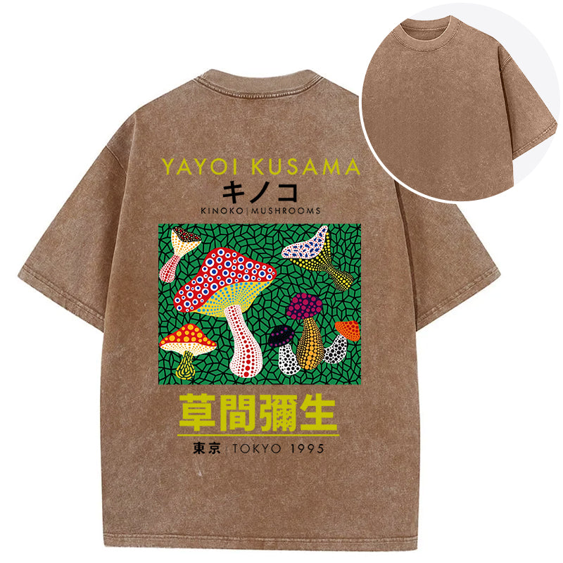 Yayoi Kusama Spotted Mushroom Vintage Washed Crew Neck T-Shirt