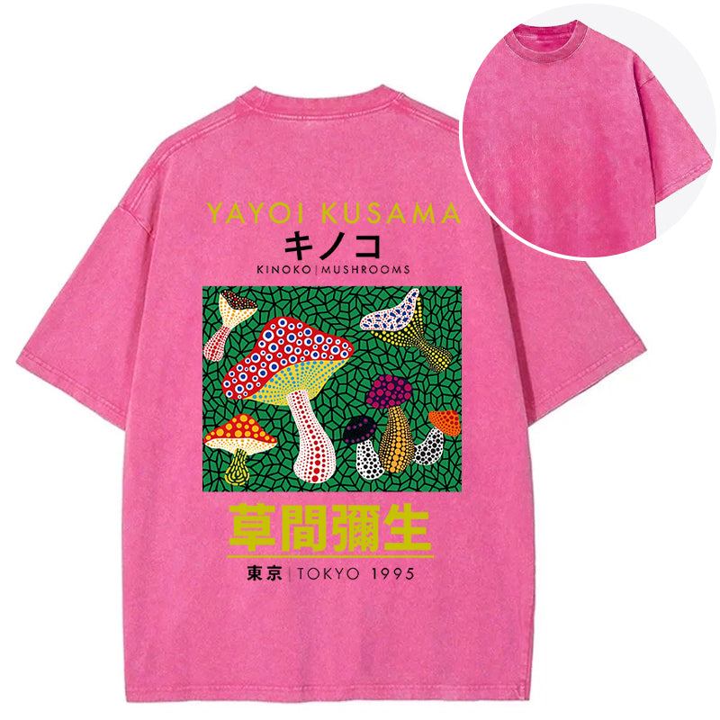 Yayoi Kusama Spotted Mushroom Vintage Washed Crew Neck T-Shirt