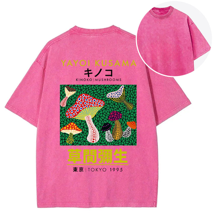 Yayoi Kusama Spotted Mushroom Vintage Washed Crew Neck T-Shirt