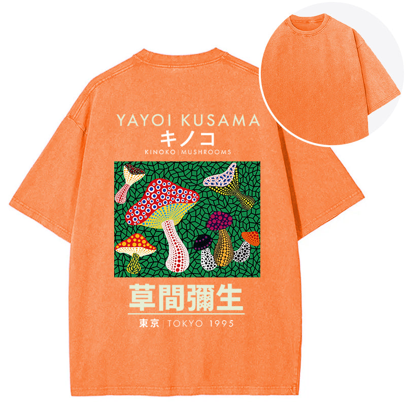 Yayoi Kusama Spotted Mushroom Vintage Washed Crew Neck T-Shirt