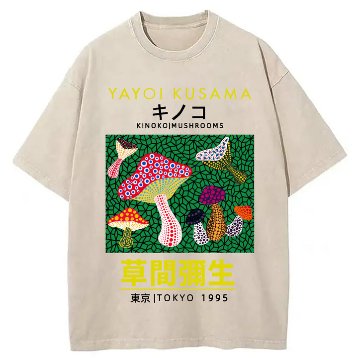 Yayoi Kusama Spotted Mushroom Vintage Washed Crew Neck T-Shirt