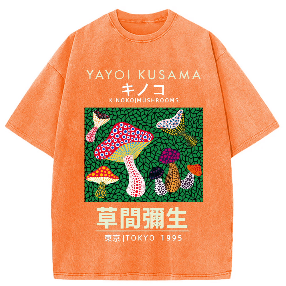 Yayoi Kusama Spotted Mushroom Vintage Washed Crew Neck T-Shirt