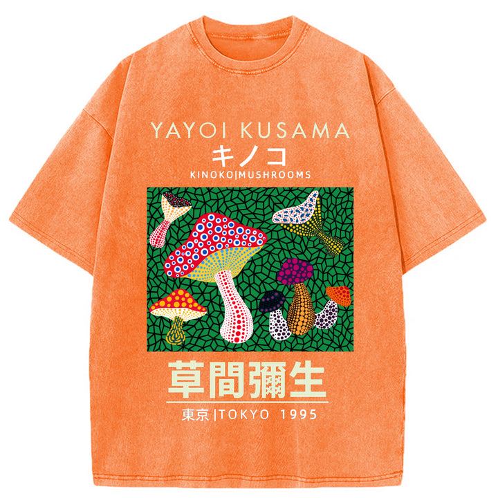 Yayoi Kusama Spotted Mushroom Vintage Washed Crew Neck T-Shirt