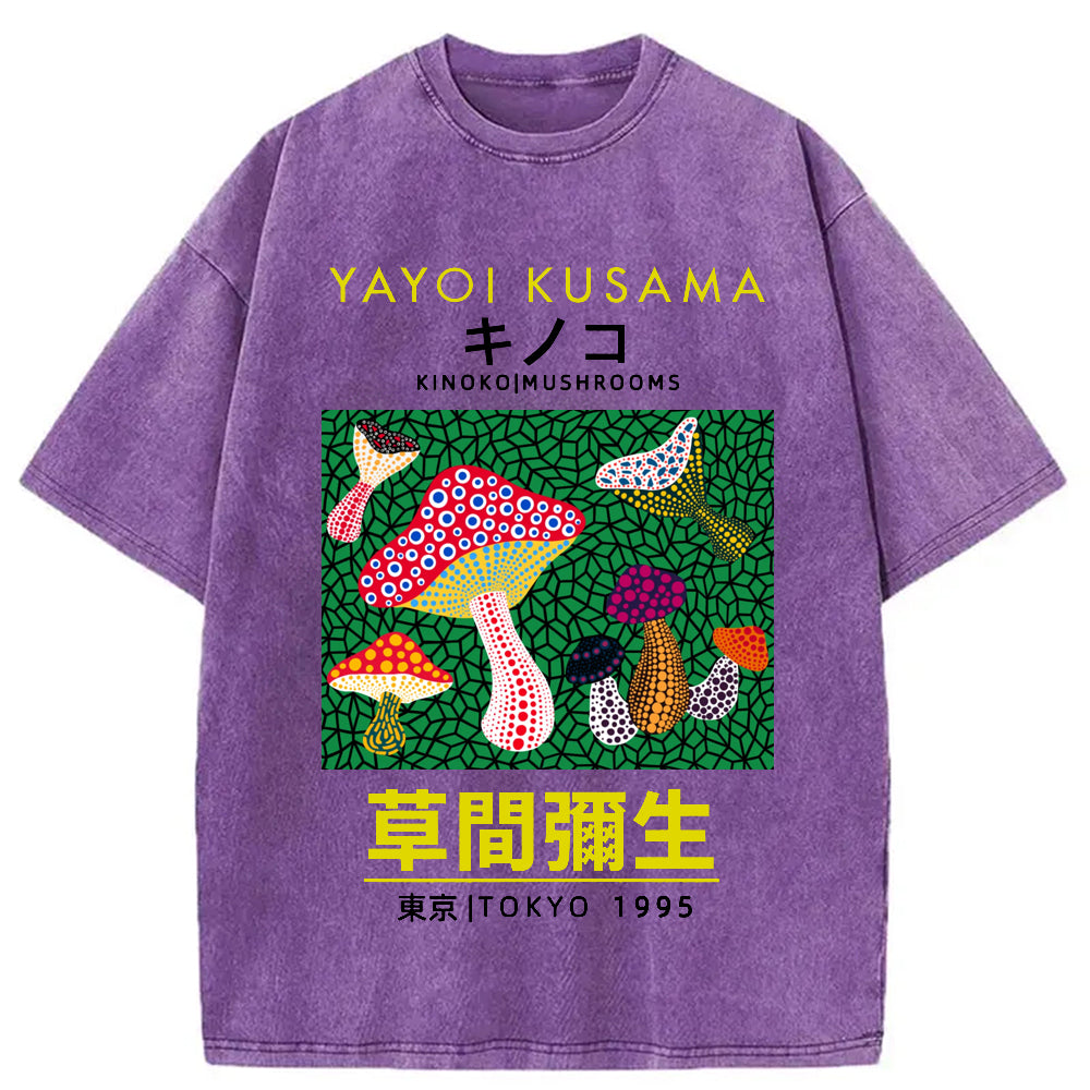 Yayoi Kusama Spotted Mushroom Vintage Washed Crew Neck T-Shirt