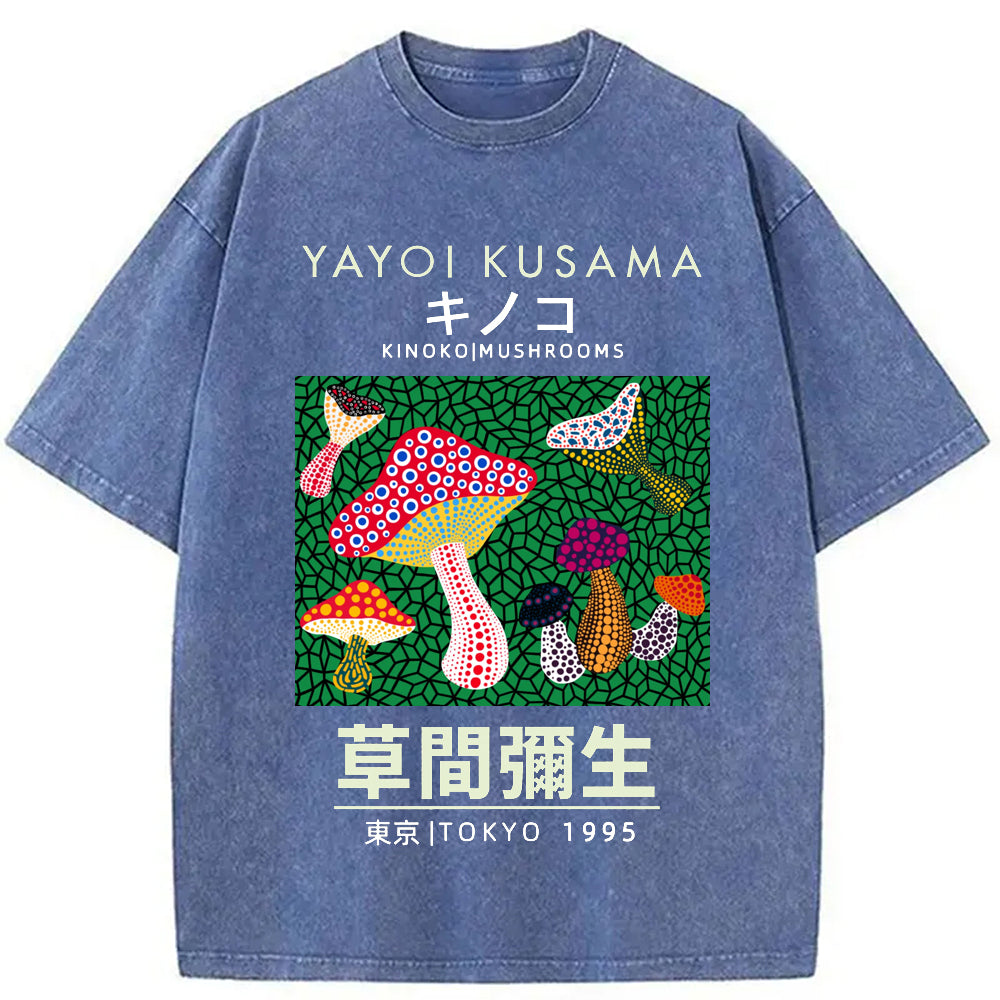 Yayoi Kusama Spotted Mushroom Vintage Washed Crew Neck T-Shirt