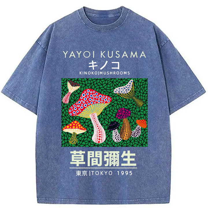 Yayoi Kusama Spotted Mushroom Vintage Washed Crew Neck T-Shirt