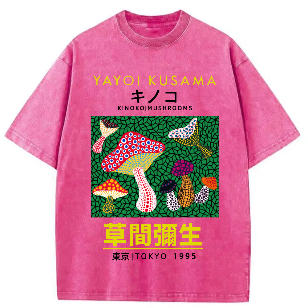Yayoi Kusama Spotted Mushroom Vintage Washed Crew Neck T-Shirt