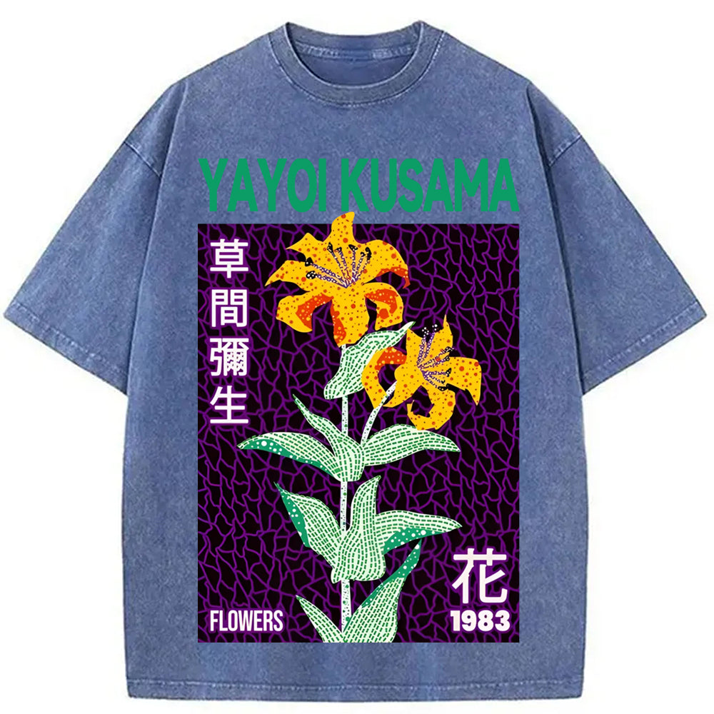 Yayoi Kusama Yellow Flower Washed Crew Neck T-Shirt