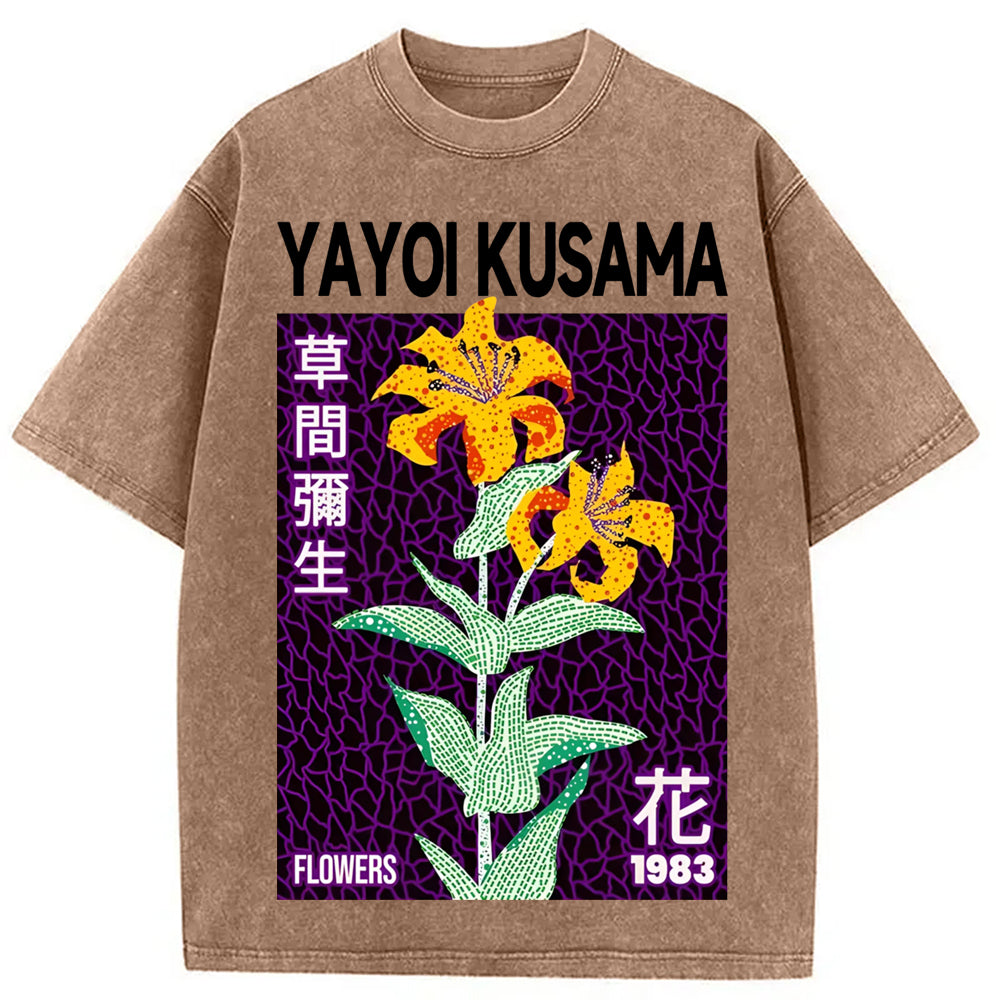 Yayoi Kusama Yellow Flower Washed Crew Neck T-Shirt