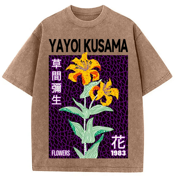 Yayoi Kusama Yellow Flower Washed Crew Neck T-Shirt