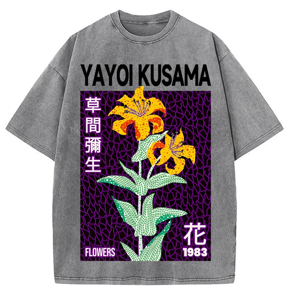 Yayoi Kusama Yellow Flower Washed Crew Neck T-Shirt