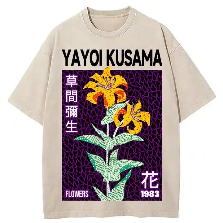 Yayoi Kusama Yellow Flower Washed Crew Neck T-Shirt