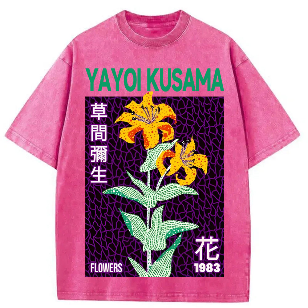 Yayoi Kusama Yellow Flower Washed Crew Neck T-Shirt