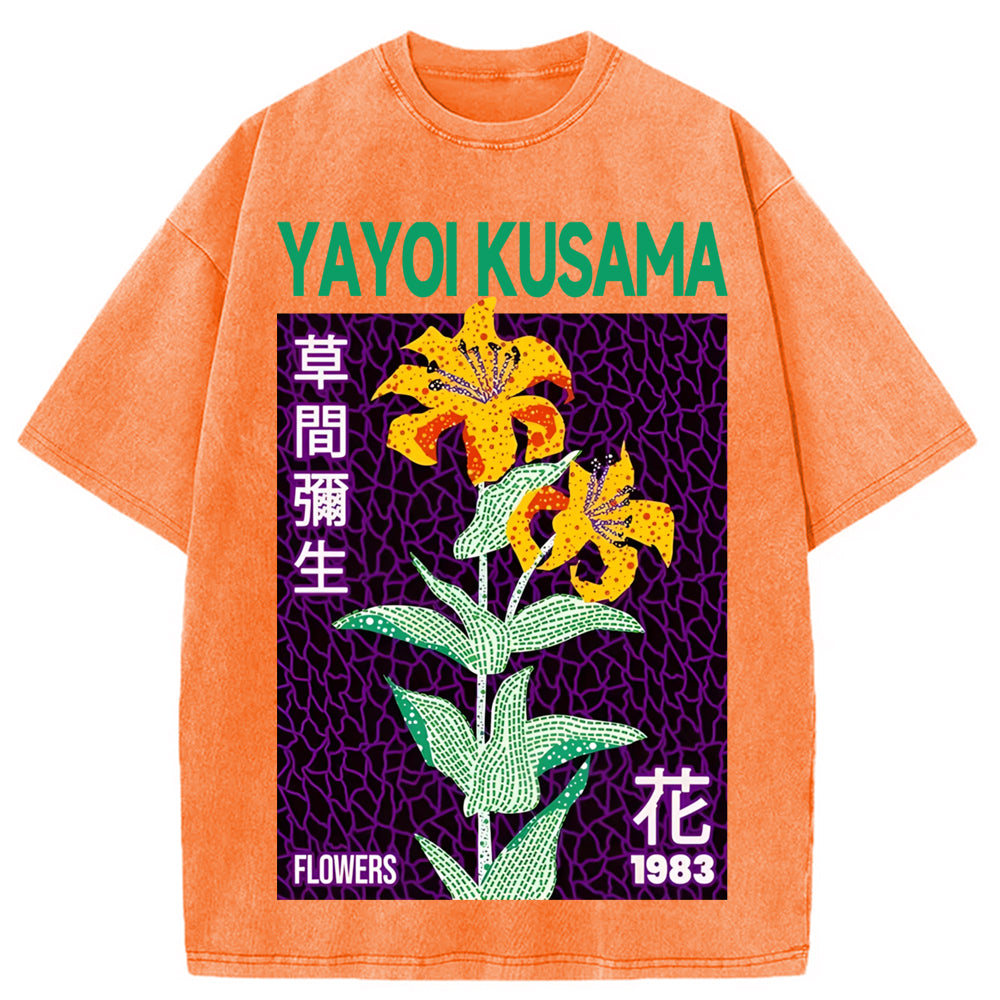 Yayoi Kusama Yellow Flower Washed Crew Neck T-Shirt