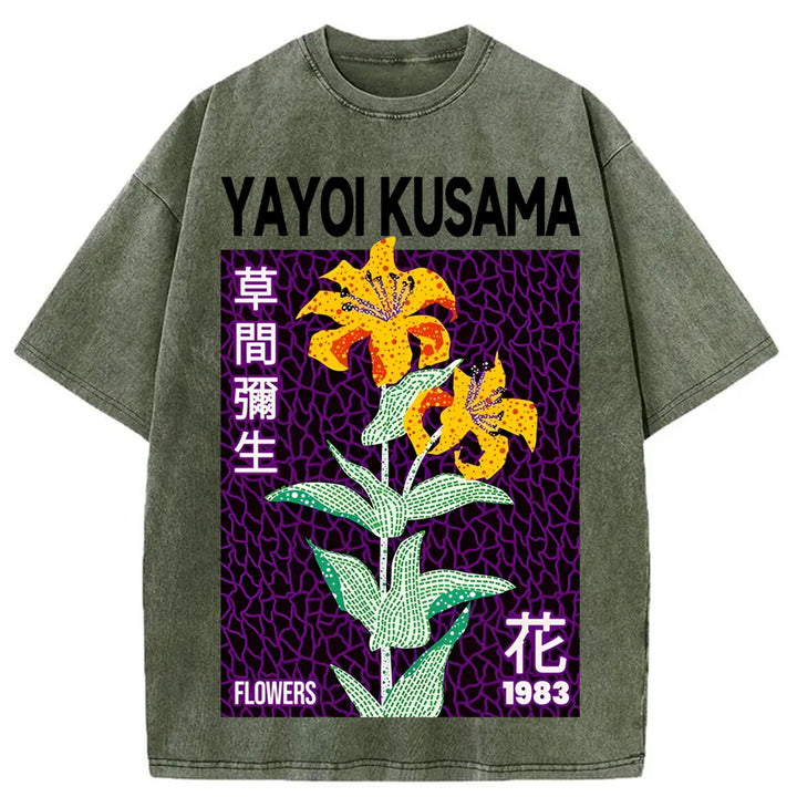 Yayoi Kusama Yellow Flower Washed Crew Neck T-Shirt