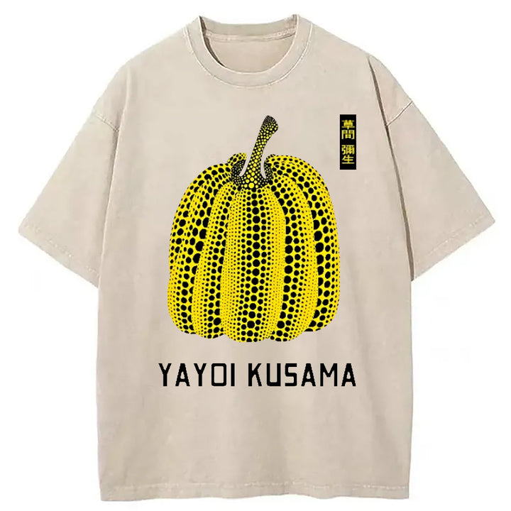 Yayoi Kusama Yellow Pumpkin Vintage Washed Crew Neck T-Shirt