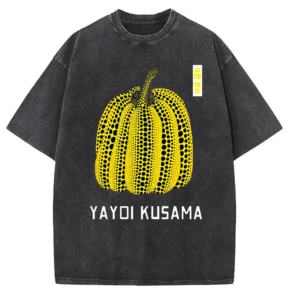 Yayoi Kusama Yellow Pumpkin Vintage Washed Crew Neck T-Shirt