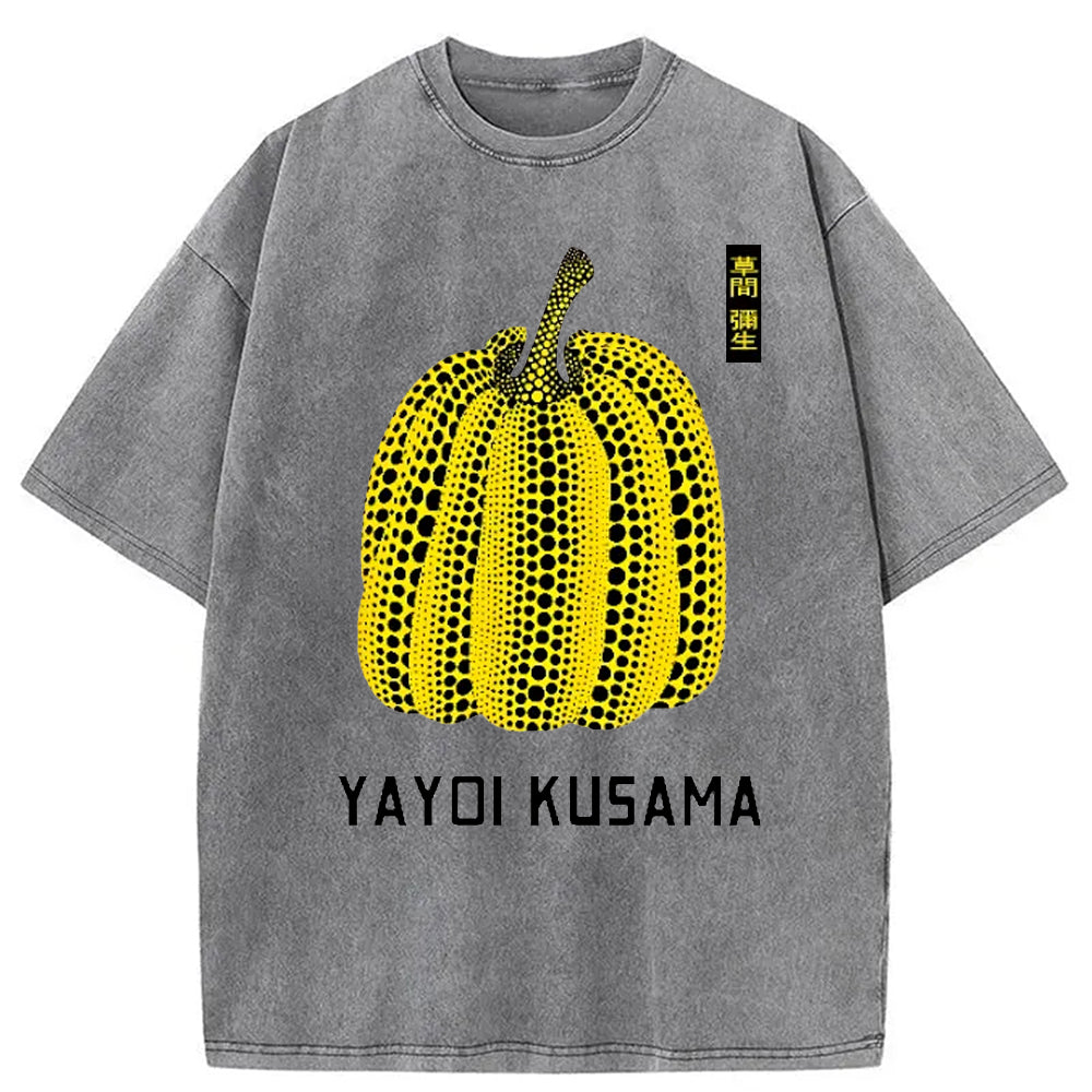 Yayoi Kusama Yellow Pumpkin Vintage Washed Crew Neck T-Shirt