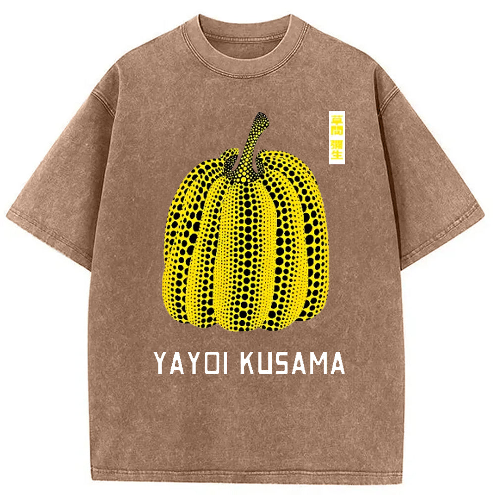 Yayoi Kusama Yellow Pumpkin Vintage Washed Crew Neck T-Shirt