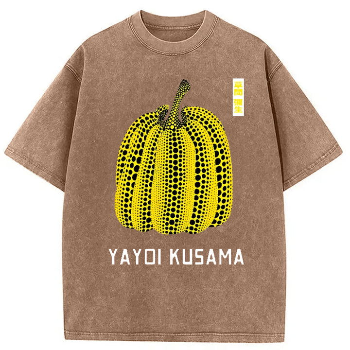 Yayoi Kusama Yellow Pumpkin Vintage Washed Crew Neck T-Shirt