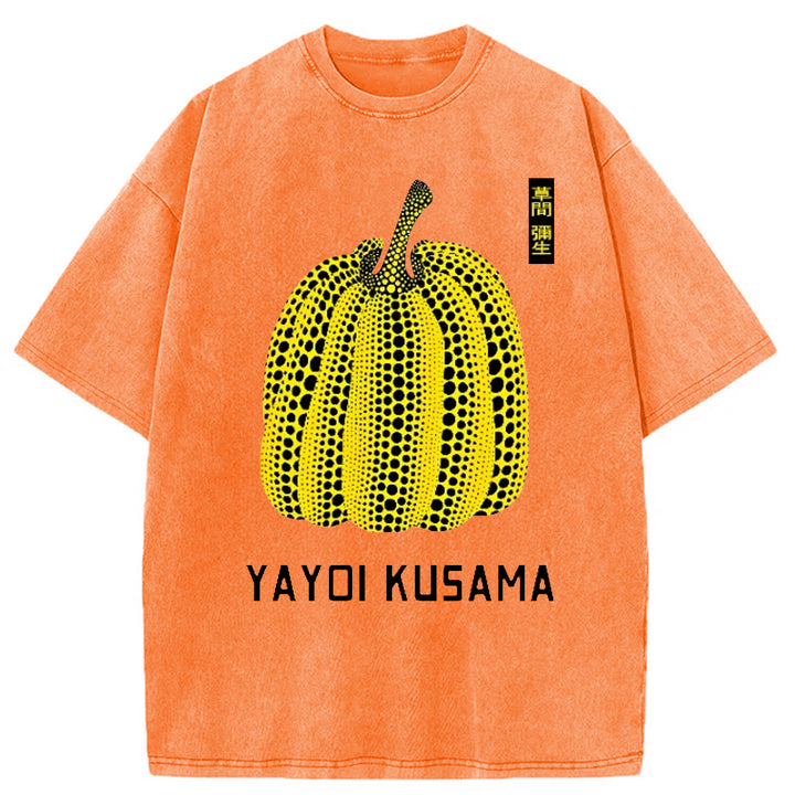Yayoi Kusama Yellow Pumpkin Vintage Washed Crew Neck T-Shirt