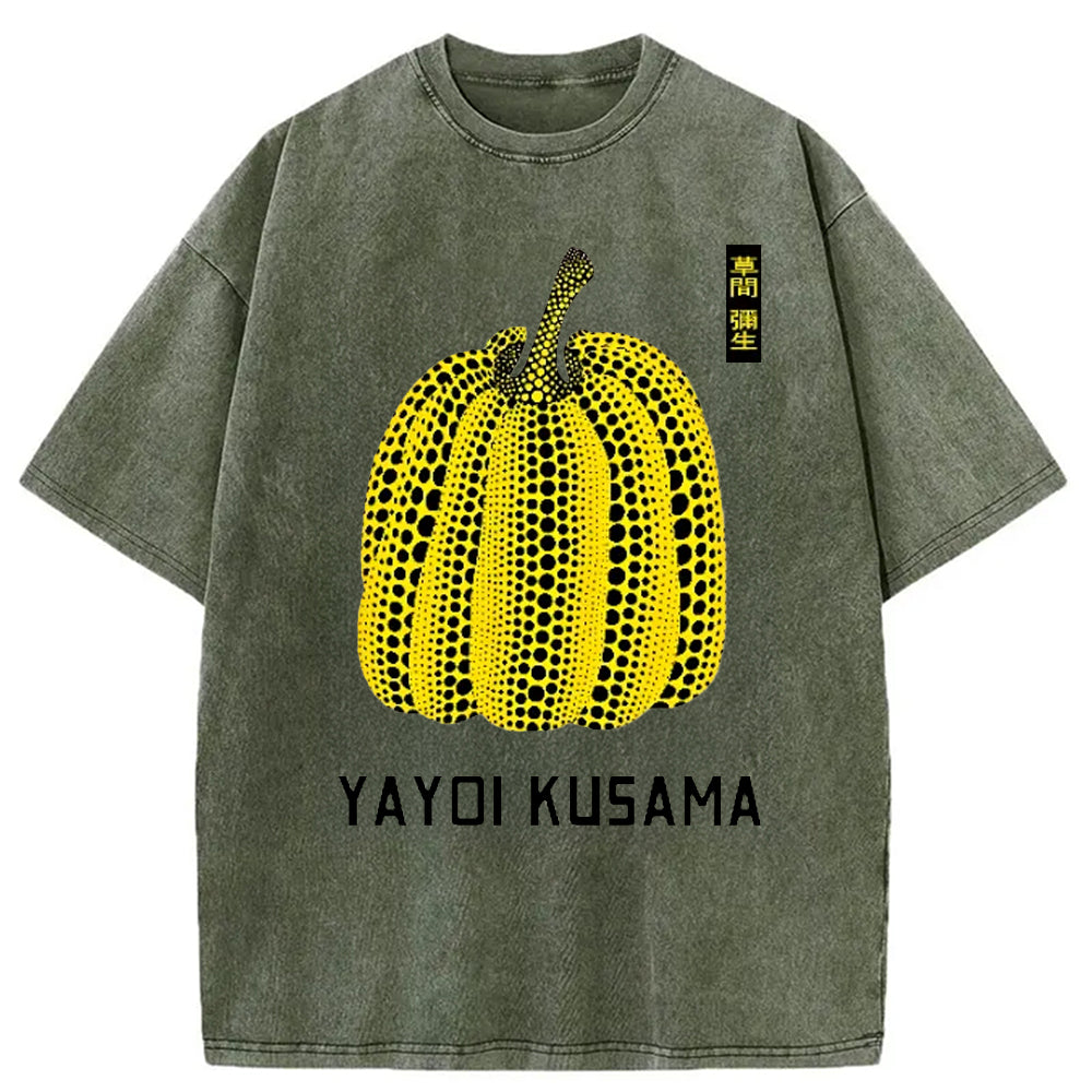 Yayoi Kusama Yellow Pumpkin Vintage Washed Crew Neck T-Shirt
