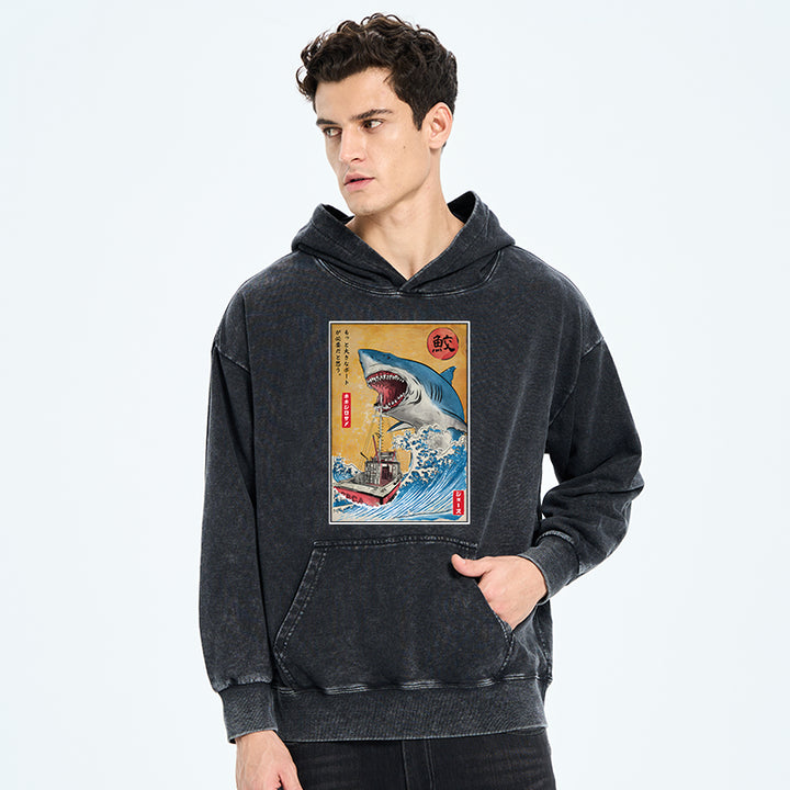 Ukiyoe Shark Japan Washed Hoodie