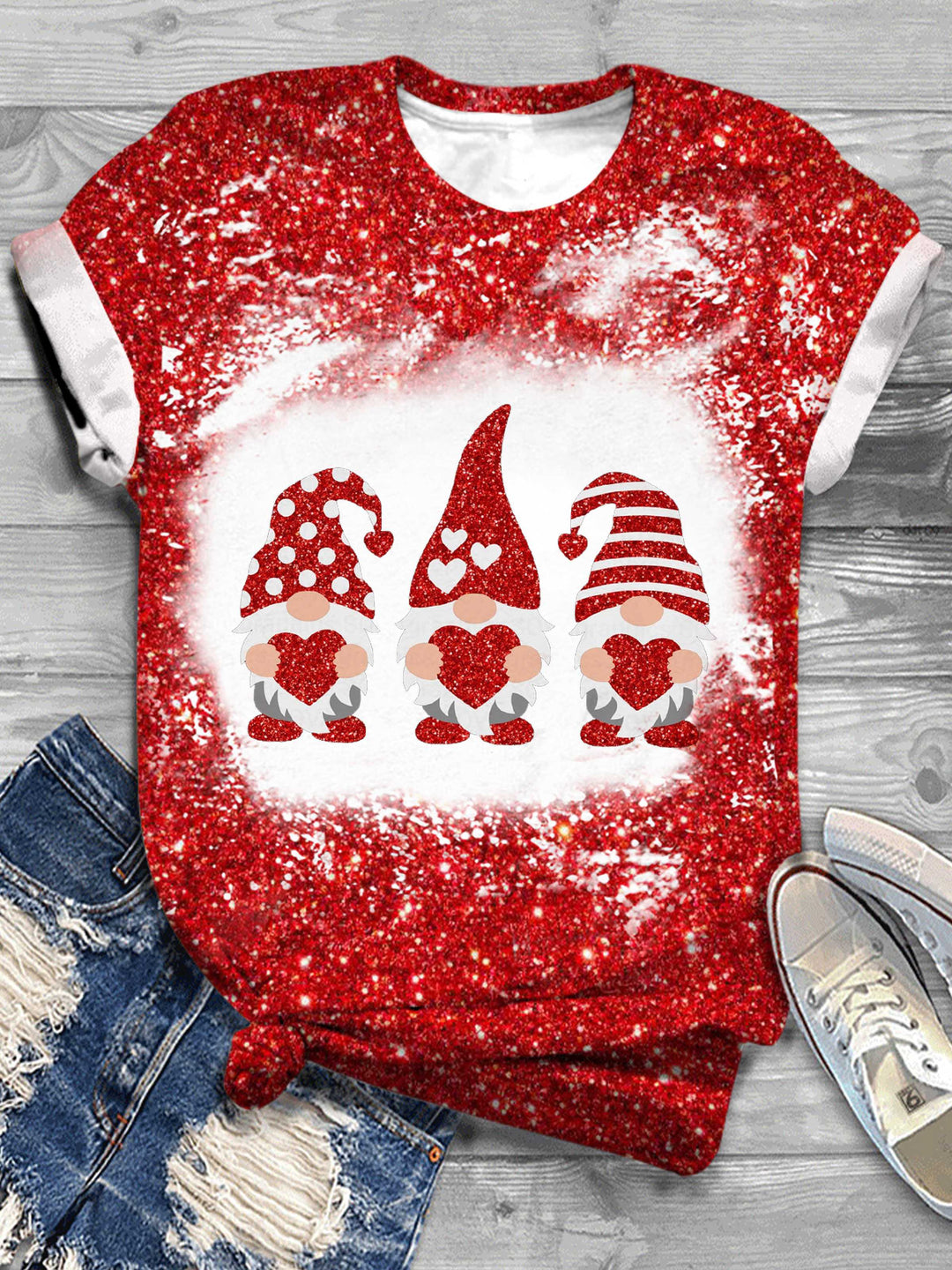 Valentine's Glitter Gnome V-Neck T-Shirt