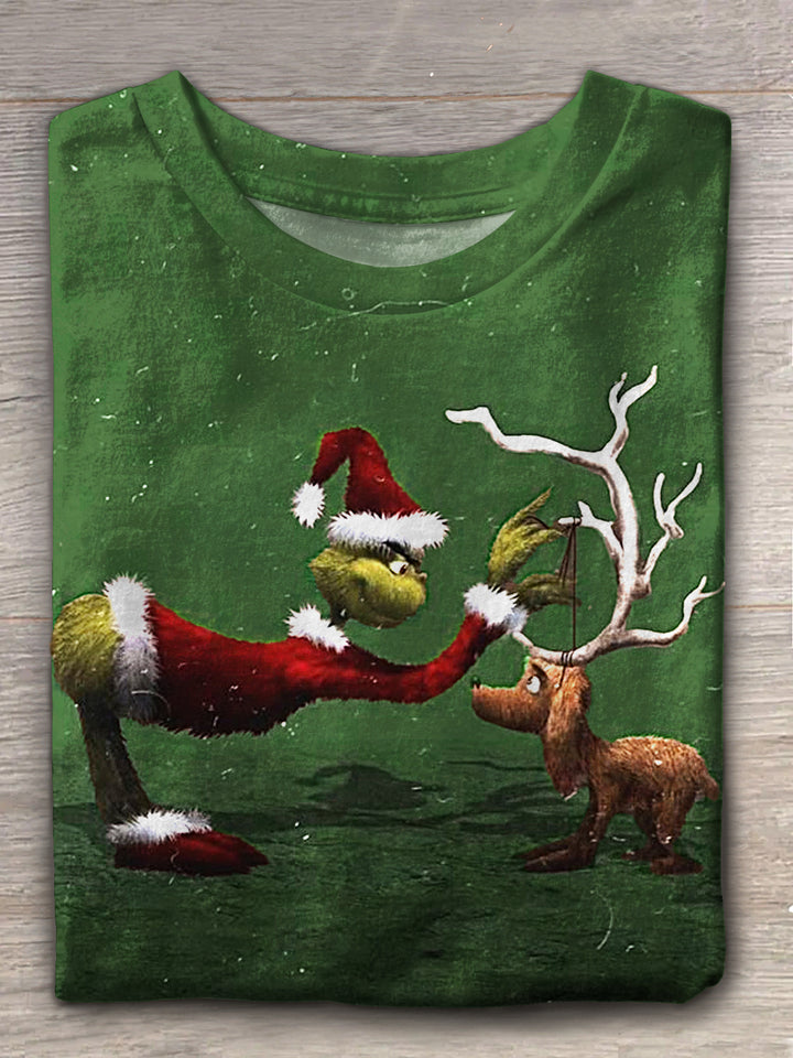 Women's Christmas Reindeer Print Crew Neck T-shirt