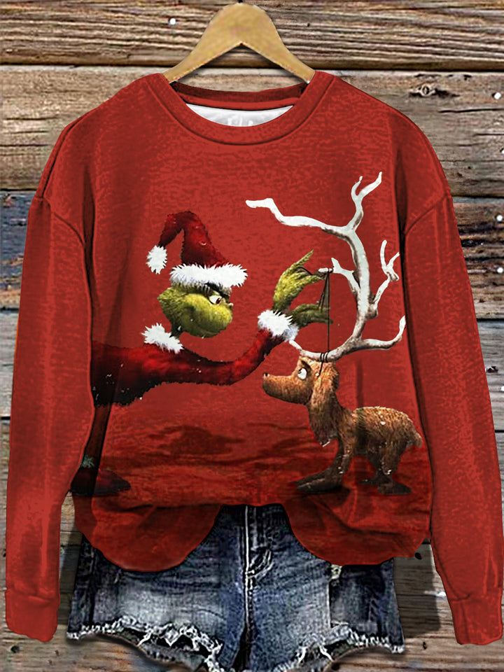 Women's Christmas Reindeer Print Crew Neck T-shirt