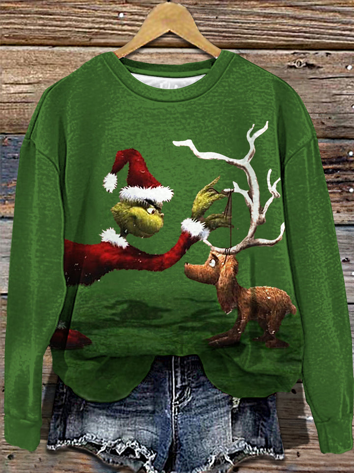 Women's Christmas Reindeer Print Crew Neck T-shirt